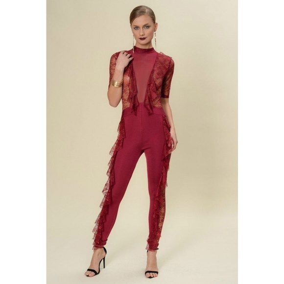 Palm Beach Boutique Pants - Sheer Lace Ruffled Jumpsuit